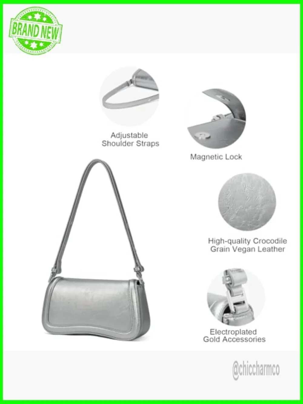 Small Vegan Leather Hobo Crossbody Bag Adjustable Strap Magnetic Closure